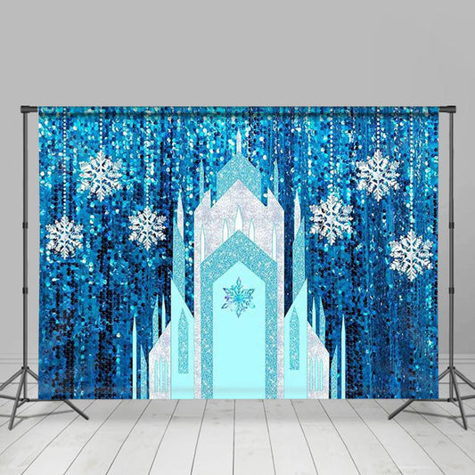 Lofaris Blue Glitter Ice Castle Snowflake Winter Backdrop