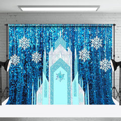 Lofaris Blue Glitter Ice Castle Snowflake Winter Backdrop