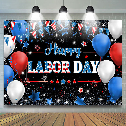 Lofaris Blue Glitter USA Style Black Happy Labor Day Backdrop