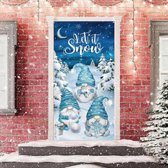Lofaris Blue Gnomes Snowy Forest Night Christmas Door Cover