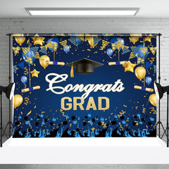 Lofaris Blue Gold Balloon Ribbon Student Graduation Backdrop