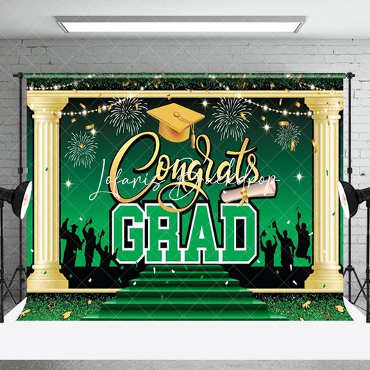 Lofaris Blue Gold Cap Sparkle Congrats Grad Party Backdrop