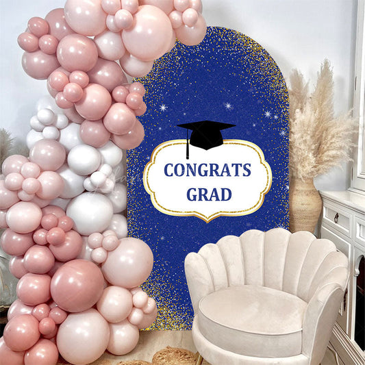 Lofaris Blue Gold Glitter Cap Congrats Grad Arch Backdrop