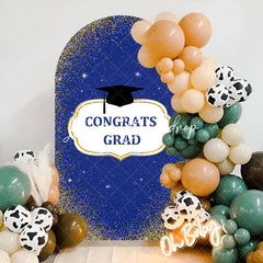 Lofaris Blue Gold Glitter Cap Congrats Grad Arch Backdrop