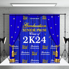 Lofaris Blue Golden Curtain Repeat Star Graduation Backdrop