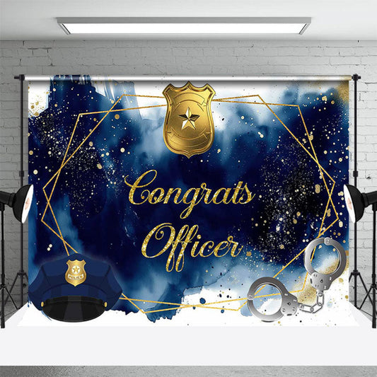 Lofaris Blue Golden Police Hat Handcuffs Graduation Backdrop