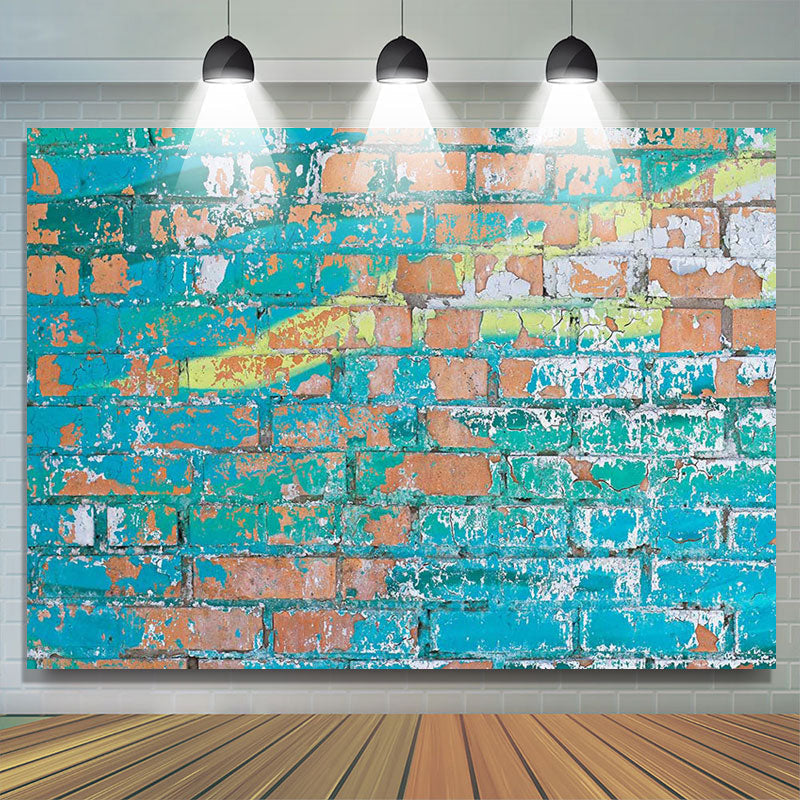 Blue Graffiti Shabby Brick Wall Photoshoot Backdrop Lofaris
