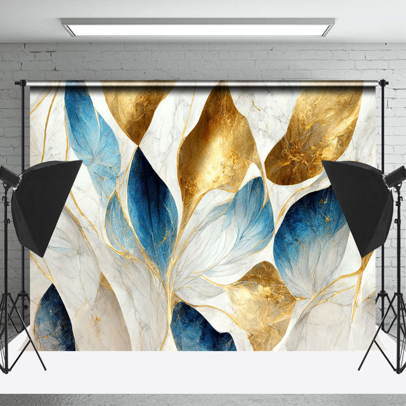 Lofaris Blue Grey Gold Leaf Marble Texture Photo Backdrop