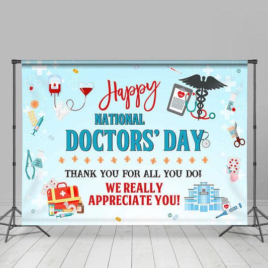 Lofaris Blue Happy National Doctors Day Thank You Backdrop