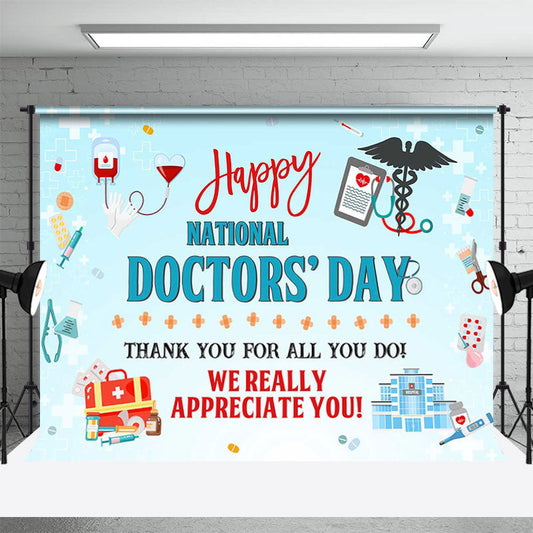 Lofaris Blue Happy National Doctors Day Thank You Backdrop