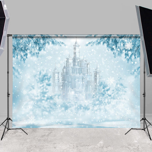 Lofaris Blue Ice Snowy Tree Castle Winter Scene Backdrops