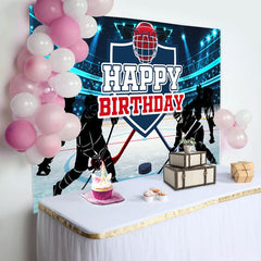 Lofaris Blue Light Ice Hockey Birthday Backdrop For Boy