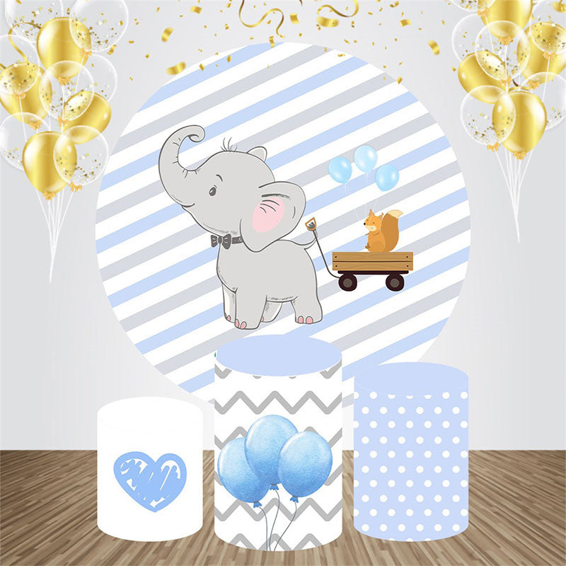 Lofaris Blue Little Elephant Round Baby Shower Backdrop Kit