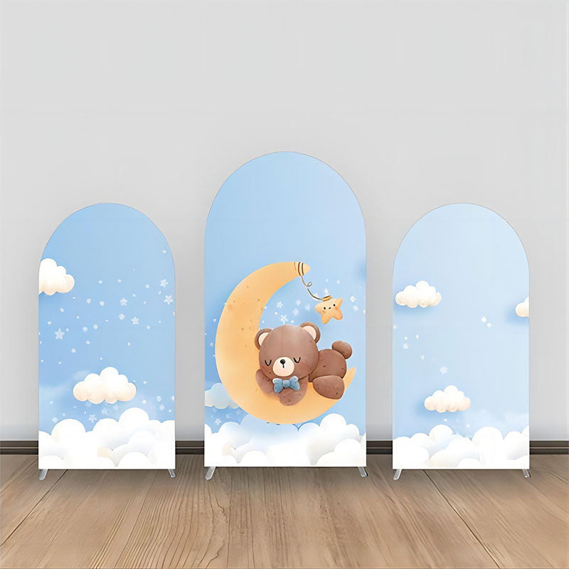 Lofaris Blue Moon Clouds Bear Baby Shower Arch Backdrop Kit