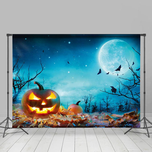 Lofaris Blue Moon Pumpkin Photo Backdrop Halloween Decor