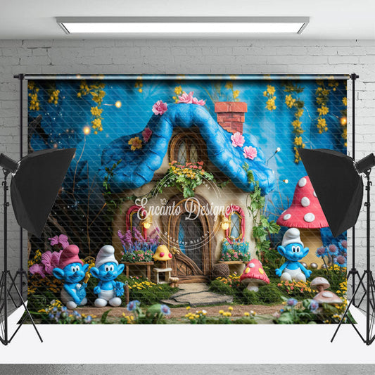 Lofaris Blue Mushroom House Spring Backdrop For Photograph