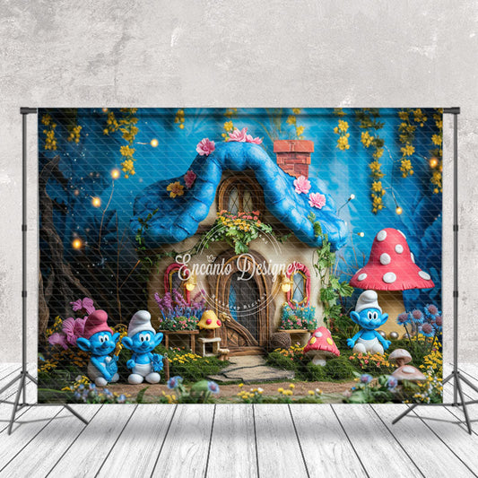 Lofaris Blue Mushroom House Spring Backdrop For Photograph