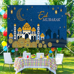 Lofaris Blue Night Cultural Palace Flower Eid Mubarak Backdrop