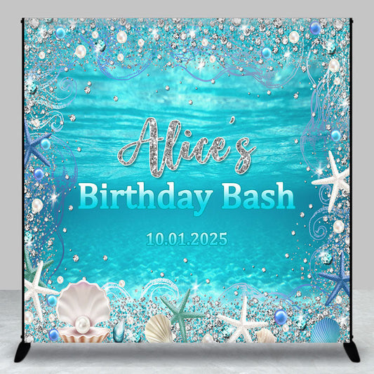 Lofaris Blue Ocean Shell Pearl Custom Name Birthday Backdrop