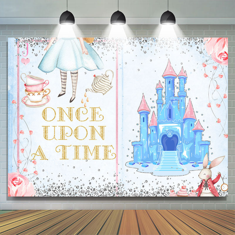 Lofaris Blue Once Upon A Time Castle Girl Birthday Backdrop