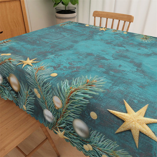 Lofaris Blue Pine Leaves Christmas Theme Decor Tablecloth
