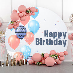 Lofaris Blue Pink Balloon Birthday Party Round Backdrop
