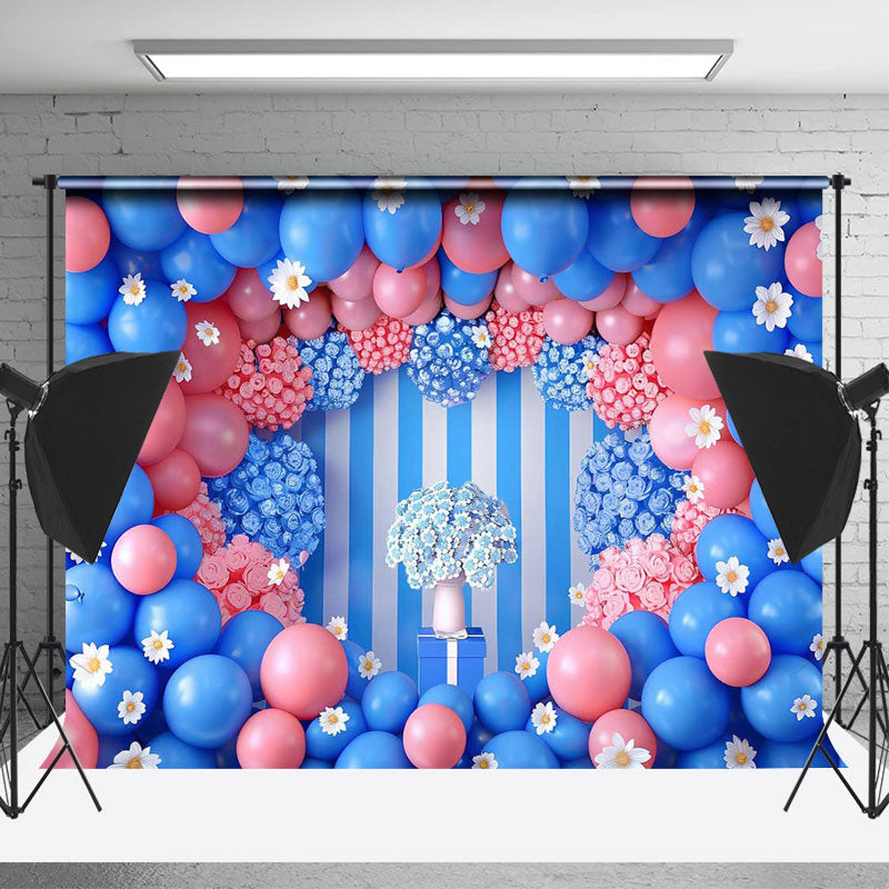 Lofaris Blue Pink Balloons Valentines Day Backdrop For Photo