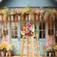 Lofaris Blue Pink Door Floral Vase Backdrop For Photography