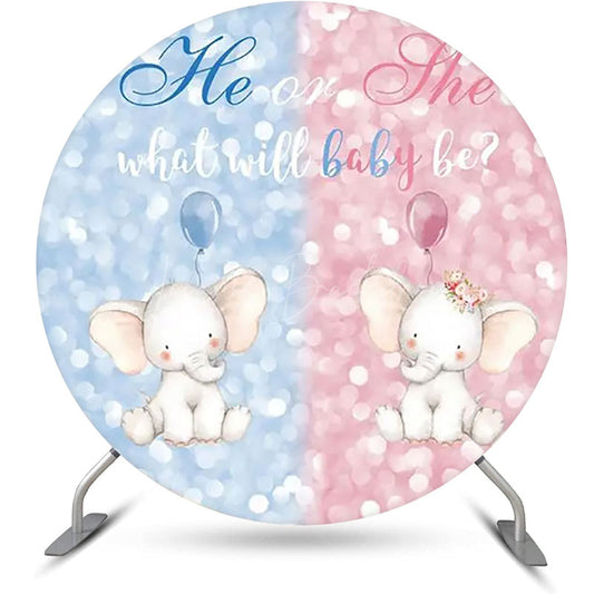 Lofaris Blue Pink Elephant Bokeh Round Baby Shower Backdrop