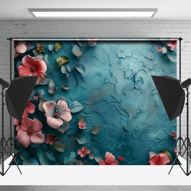 Lofaris Blue Pink Flowers Uneven Photography Cloth Backdrop