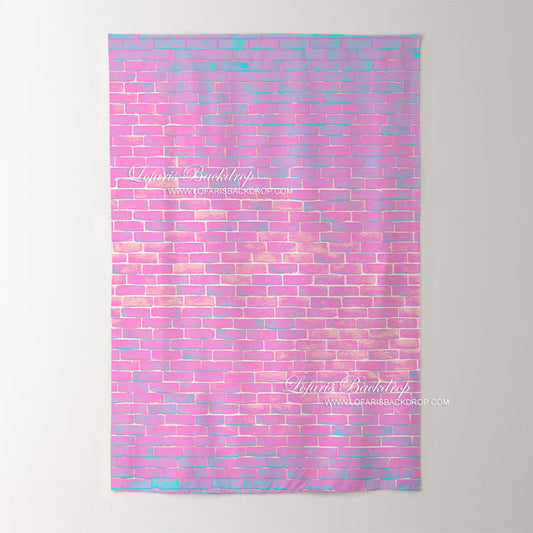 Lofaris Blue Pink Gradient Brick Wall Backdrop For Photography