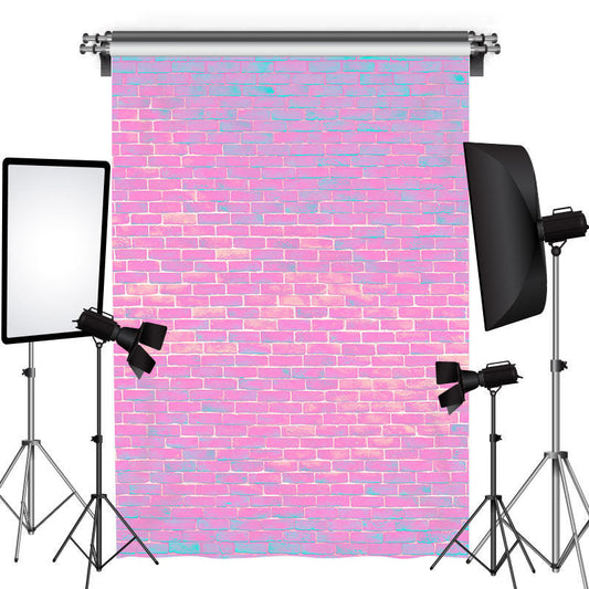 Lofaris Blue Pink Gradient Brick Wall Backdrop For Photography