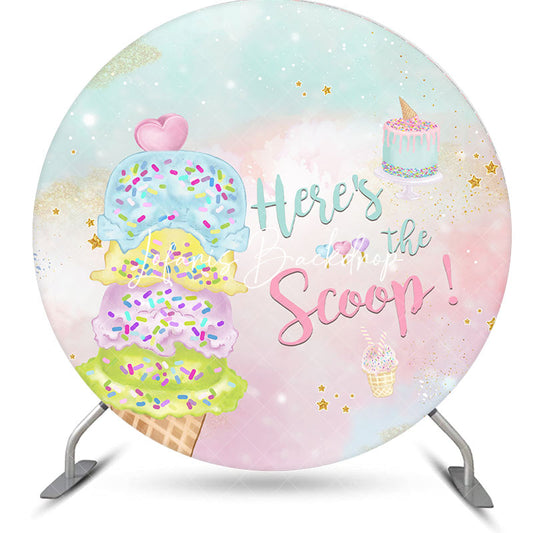 Lofaris Blue Pink Heres The Scoop Round Baby Shower Backdrop
