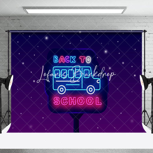 Lofaris Blue Pink Neon Bus Back To School Party Backdrop