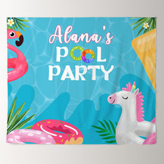 Lofaris Blue Pink Pool Party Banner Kids Birthday Backdrop