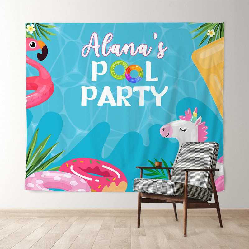 Lofaris Blue Pink Pool Party Banner Kids Birthday Backdrop