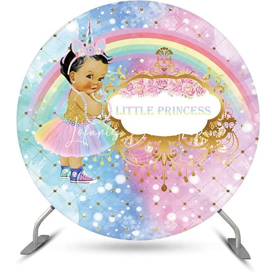 Lofaris Blue Pink Rainbow Little Princess Round Backdrop