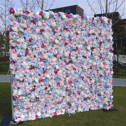 Lofaris Blue Pink White Luxury Artificial Flower Wall Backdrop