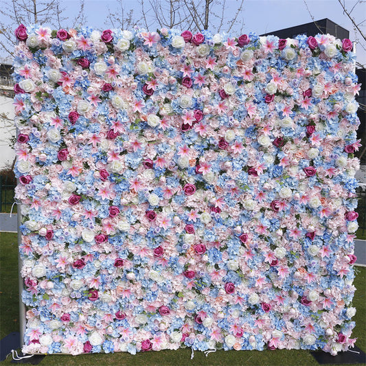 Lofaris Blue Pink White Luxury Artificial Flower Wall Backdrop