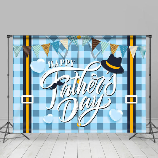 Lofaris Blue Plaid Shirt Hearts Happy Fathers Day Backdrop