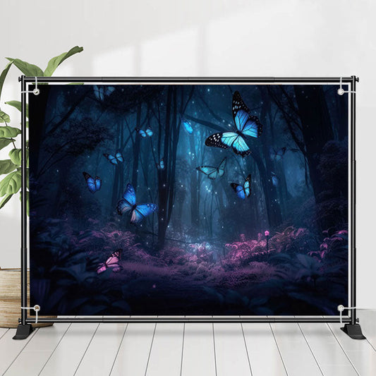 Lofaris Blue Purple Forest Butterfly Bokeh Birthday Backdrop