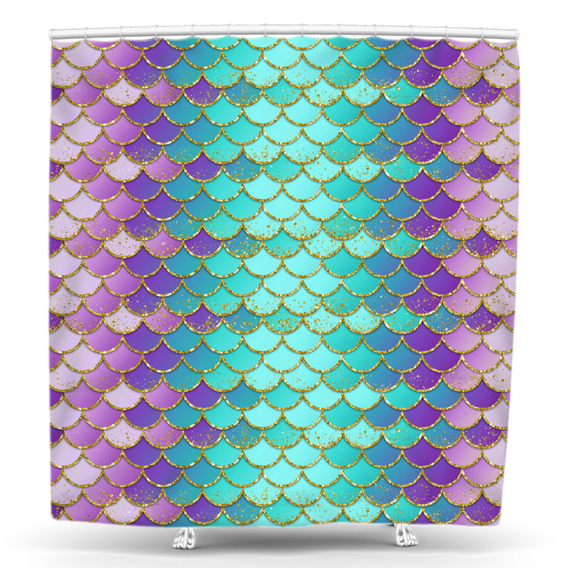 Lofaris Blue Purple Gradient Mermaid Scale Shower Curtain
