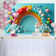 Lofaris Blue Rainbow Heart Balloon Happy Birthday Backdrop