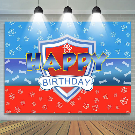 Lofaris Blue Red Dog Paws Bone Boy Happy Birthday Backdrop