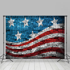 Lofaris Blue Red Flag Brick Wall Independence Day Backdrop