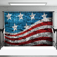 Lofaris Blue Red Flag Brick Wall Independence Day Backdrop