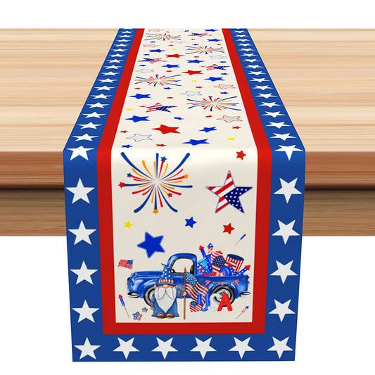 Lofaris Blue Red Star USA Flag Independence Day Table Runner