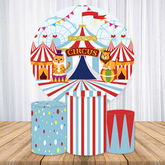 Lofaris Blue Red Stripes Circus Round Birthday Backdrop Kit