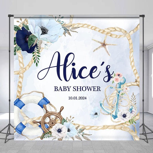 Lofaris Blue Rope Floral Sail Custom Baby Shower Backdrop