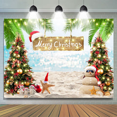 Lofaris Blue Sea Beach Bokeh Merry Summer Christmas Backdrop
